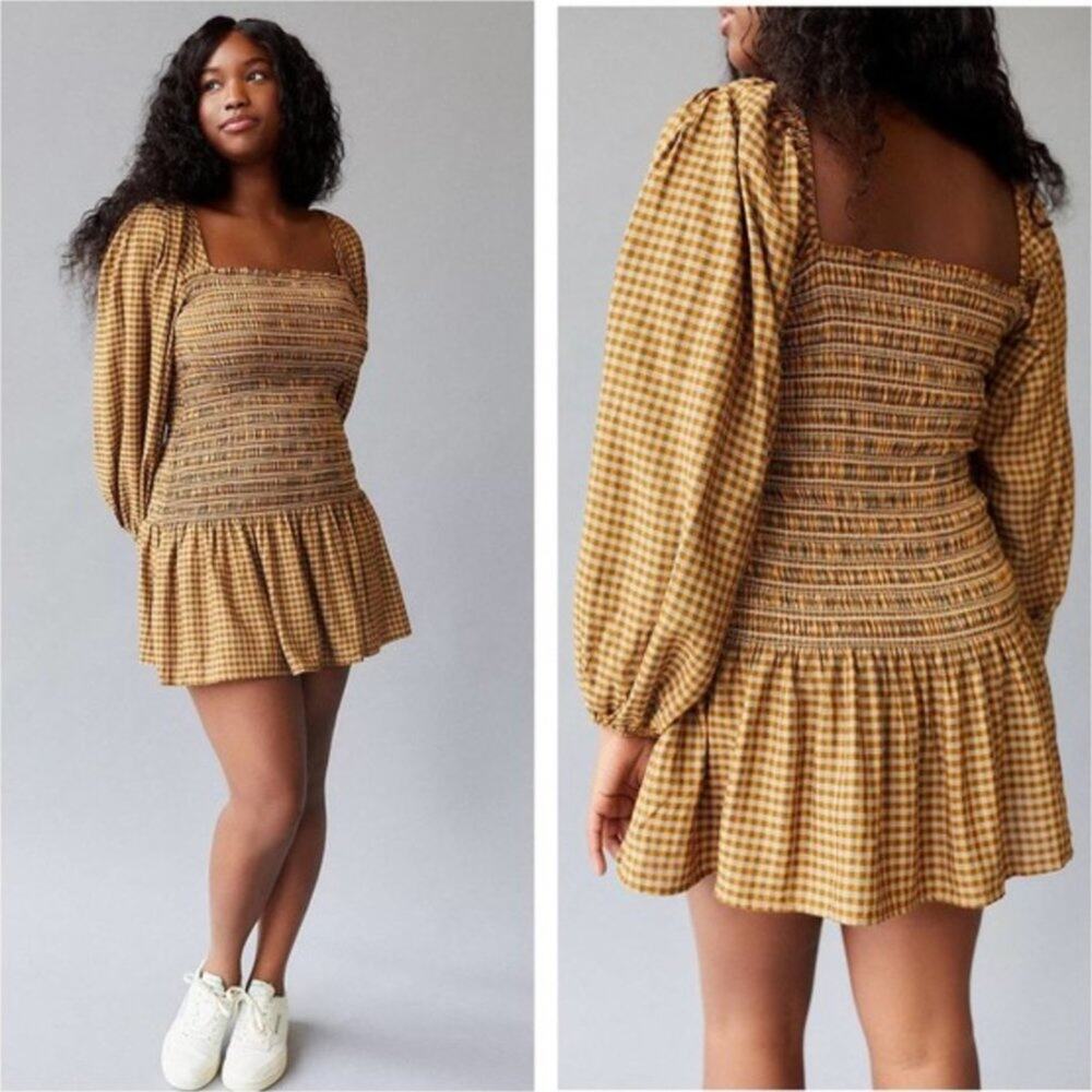 UO Francis Smocked Long Sleeve Mini Dress